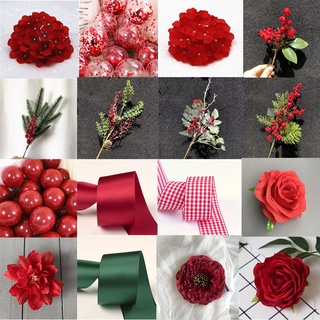 Red Christmas Decorative Flower Ribbon Balloon Home Decoration Artificial Silk Flowers Bride For Wedding Party