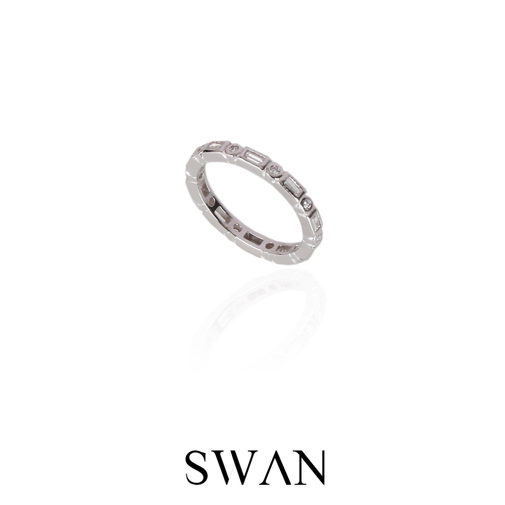 [ส่งด่วนฟรี]SWAN - Baguette Dot Ring แหวนเงินแท้ แหวนฝังรอบ ฝังเพชรคิวบิกเซอร์โคเนีย cubic zirconia