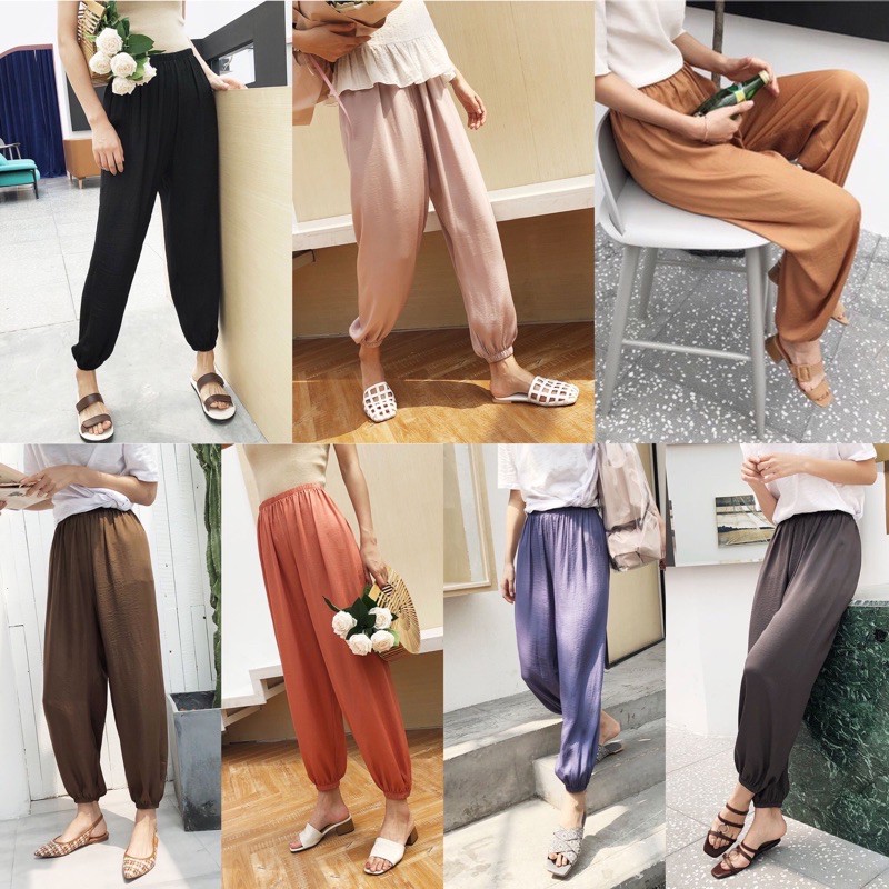 💟ส่งไวจากไทย💟(AL-1867) (M-1869) Misswawa กางเกงขายาวหญิง ผ้าเย็นใสสบาย สีพื้น กางเกงจั้มขายาว [Fairy