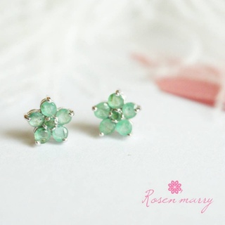 Rosenmarry/ต่างหูพลอยมรกตแท้ ดีไซสดอกไม้ ตัวเรือนเงินแท้925 ฟรีผ้าขัดเงิน จัดส่งฟรี RE010