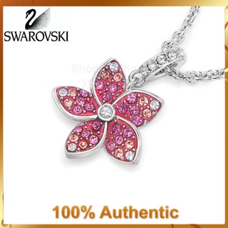 Swarovski สร้อยคอโซ่เงิน จี้ดอกไม้บาน สีชมพู สําหรับวันวาเลนไทน์