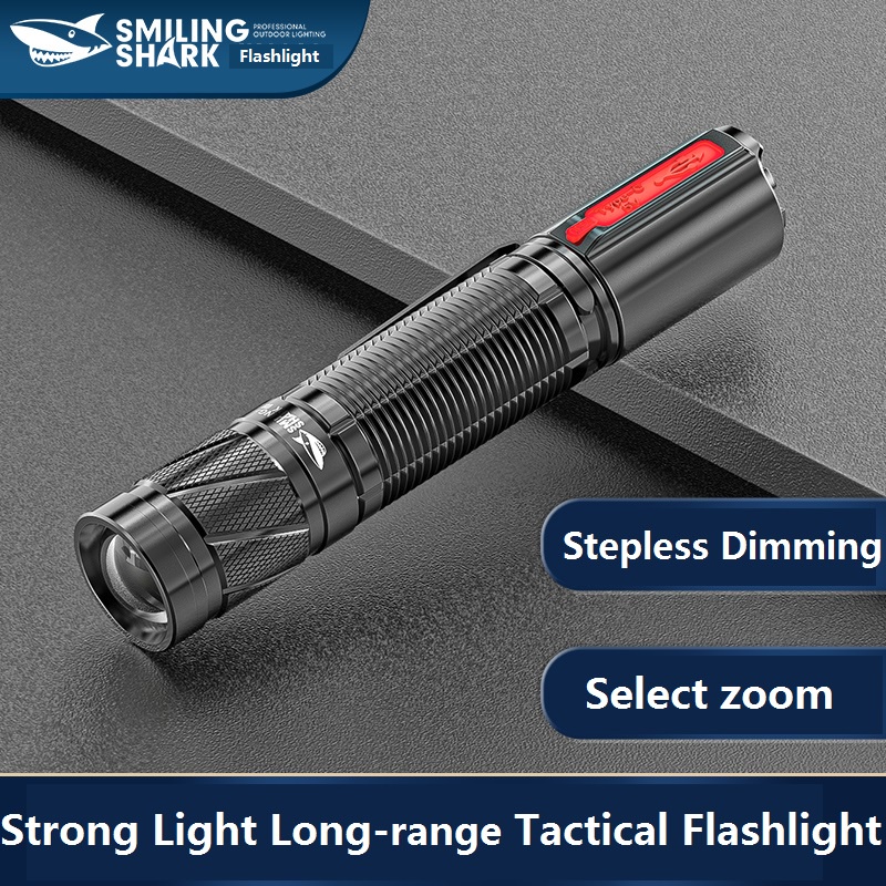 Original SmilingShark E519 ไฟฉายP70 ไฟฉายแรงสูง ไฟฉาย LED ยุทธวิธีขนาดเล็กแบบพกพาแบบชาร์จไฟได้ 5000 