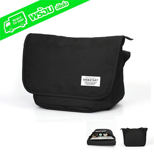 end&start กระเป๋าสะพายข้าง กระเป๋าแมสเซนเจอร์ END005 black message