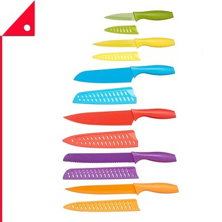 AmazonBasics : AZB0183-12PK ชุดมีดทำครัว Colored Kitchen Knife Set, 12 Piece