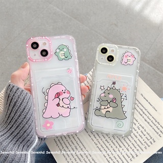 Compatible For iPhone 14 13 12 11 Pro Max X XR Xs Max 8 7 6 6s Plus SE 2020 Transparent Angel Eye Card Holder Phone Case Ins Fashion Cartoon Cute Couple Little Dinosaur Soft Cover