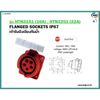 พาวเวอร์ปลั๊กเต้ารับฝังเฉียงกันน้ำ DAKO รุ่นHTN3151(16A),HTN3251(32A)3P+N+E400V LED W power plug