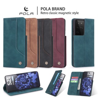 ( POLA ) เคสโทรศัพท์หนังฝาพับพร้อมช่องใส่บัตรสําหรับ Samsung Galaxy S20 FE 5G 4G Lite S20 S20+ S21 S21+ Plus Ultra 5G