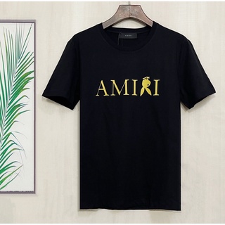 เสื้อยืดผ้าฝ้ายพิมพ์ลายแฟชั่นAM1R1 2022 เสื้อยืดคอกลมแขนสั้นพิมพ์ลายตัวอักษรสําหรับผู้ชาย