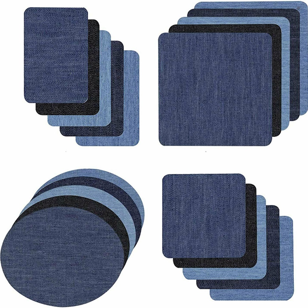 20Pcs Iron-on Patches Jean Patches Denim Fabric Patches No-Sew Mending Cloth Knee Pant Patches 4 Sizes for Kids Women Men Jeans & Clothing Repair