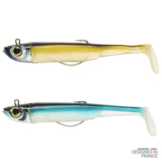 Decathlon เหยื่อรูปปลาแอนโชวี Texas Shad ขนาด 18 กรัม CAPERLAN รุ่น Ancho Combo 120 (สีเหลือง Ayu/ฟ้า)