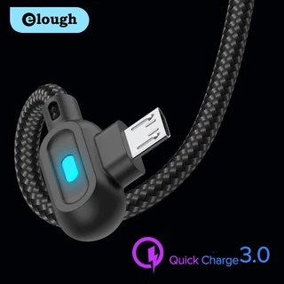 Elough สายชาร์จ 2.4A USB Micro USB Type C พร้อมไฟ LED 90 องศา สําหรับ Android