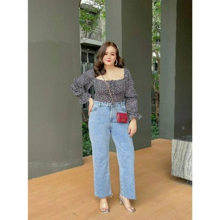 🎈Plussize กางเกงคนอ้วน🎈 🔥กางเกงยีนส์ ทรงกระบอก  เอวสูง ผ้าZARA เนื้อผ้าไม่ยืด