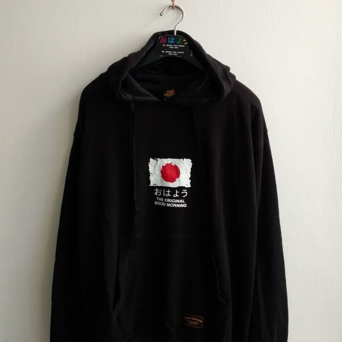 GOOD MORNING JAPAN FLAG BLACK HOODIE SWETER - เสื้อแจ็คเก็ตญี่ปุ่น - JAPAN FLAG HOODIE