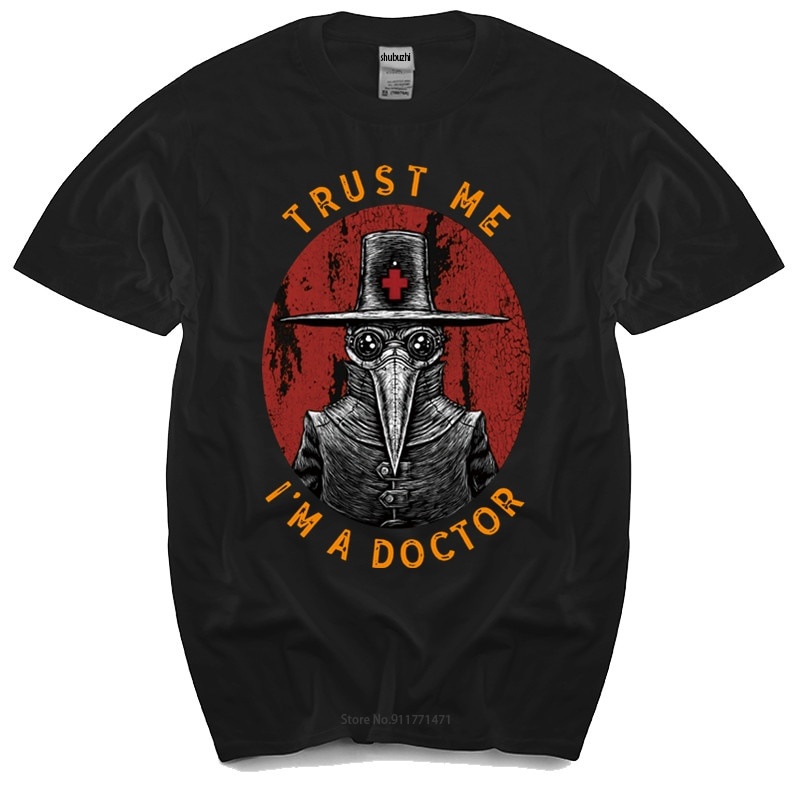 ผู้ชายสีดํา T เสื้อ Euro Size Man ลูกเรือคอเสื้อยืดอารมณ์ขัน Trust Me IM A Doctor T เสื้อผู้ชาย