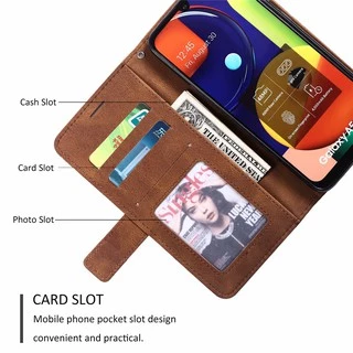 เคส Case for Samsung Galaxy Note 10 20 S22 Ultra S26 S10 Lite S25 S24 Plus S20 FE A50 A50s A30s Flip Cover Cute PU Leather Magnetic Close Wallet Phone Case Hand Strap with Card Slot เคสเคสโทรศัพท์หนังฝาพับพร้อมช่องใส่บัตรสําหรับ