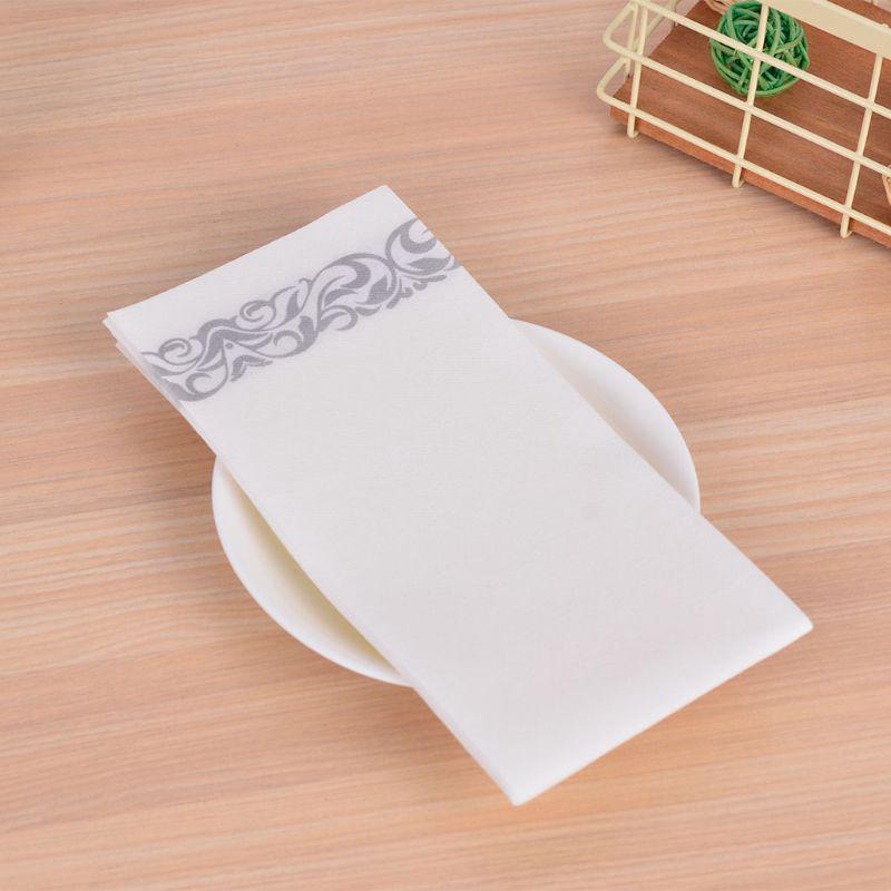 Disposable Linen Feel Guest Towels Decorative White Hand Towels Silver Floral Cloth Like Paper