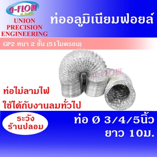 GFLOW ท่อลมระบายอากาศ ท่อลมอลูมิเนียม ท่อลมแอร์เคลื่อนที่ Ø 3-5 นิ้ว ยาว 10 เมตร