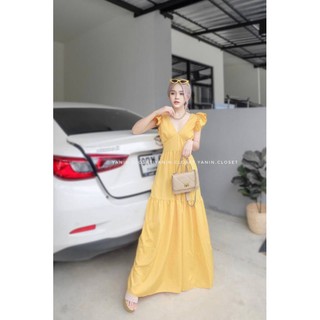 💎 ꫛꫀꪝ c o ll e c t i o n 💎AVA Maxi dress เดรสคอวีไหล่ระบายผ้าพริ้ว ผูกหลัง ถ่ายรูปหมุนสวยๆ ในสวนดอกไม้