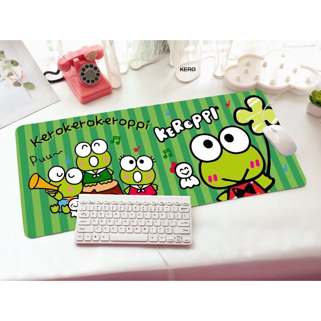 KERO แผ่นรอง คีย์บอร์ด รองคีย์บอร์ด keyboard ลาย KEROPPI GREEN สีสวย นุ่มมือ ขนาด 30 x 70 cm แผ่นหนา