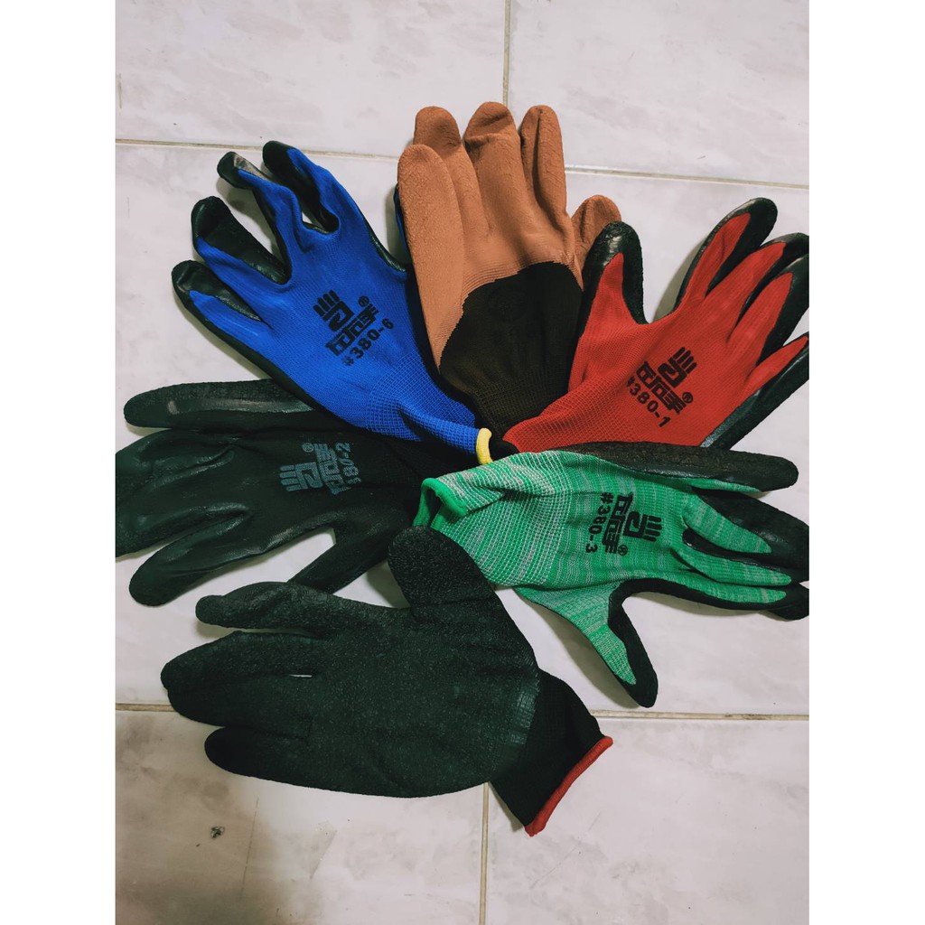 ถุงมือเคลือบยาง ทำงาน ทำสวน กันลื่น กันบาด กันของมีคมบาด ถุงมือช่า24ข้าง12คู่