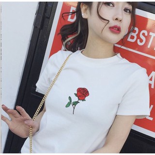 เสื้อยืดสกรีนดอกกุหลาบ สไตส์สาวเกาหลี2018