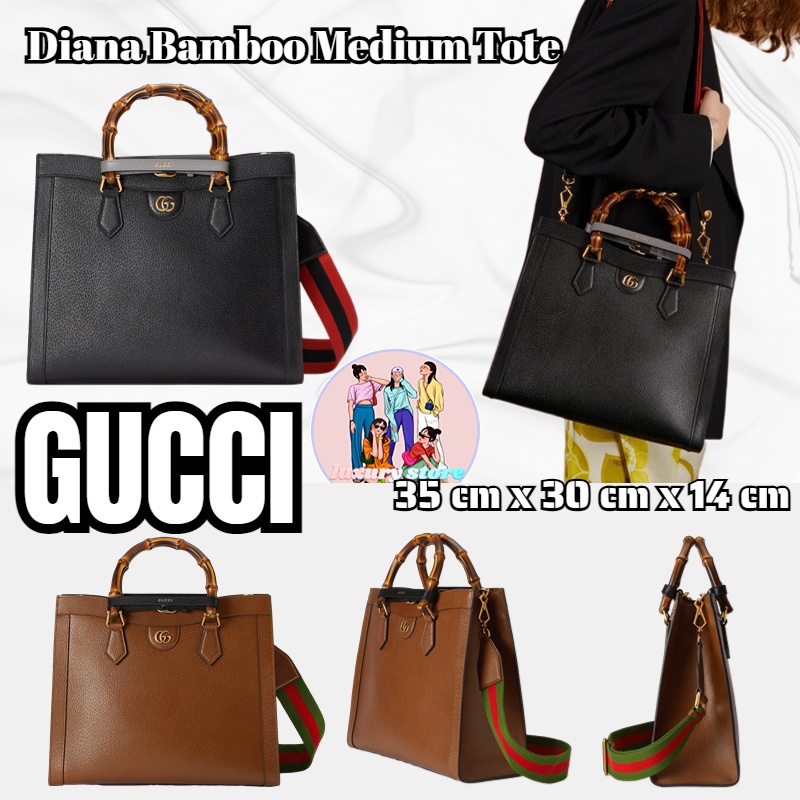 กุชชี่  GUCCI  Gucci Diana Bamboo Medium Tote Bag/กระเป๋าผู้ชาย/กระเป๋าเอกสาร/ความจุขนาดใหญ่/การจัดซื้อยุโรปของแท้ 100%