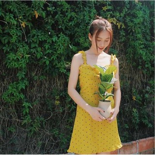 มือ 2 ✌🏻 มินิเดรส ลายจุดสีเหลือง สดใส 🌼 งานจริงอยู่รูปสุดท้ายค่ะ