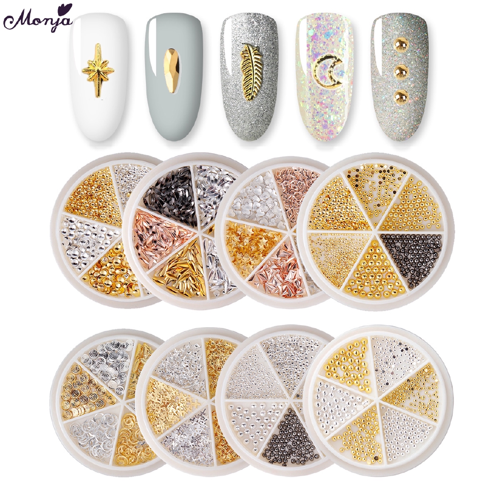 Monja ลูกปัดกลิตเตอร์ พลอยเทียม 3D คละสี สําหรับตกแต่งเล็บ DIY rhinestones nail art decoration