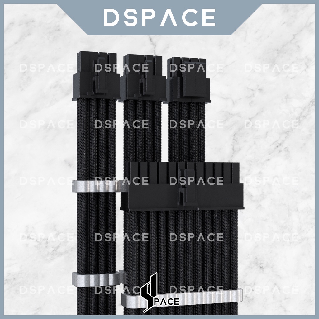 DSPACE พรีเมี่ยมสีดํา 18AWG และ 16AWG  PSU สายต่อ Sleeved สําหรับเมนบอร์ด PC แหล่งจ่ายไฟกราฟิกการ์ด 