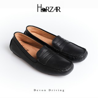 ส่งฟรี!! Horzar รองเท้าหนังแกะ ทรง Driving Shoe รุ่น Devon Driving สี Black Lambskin Moccasins Loafers