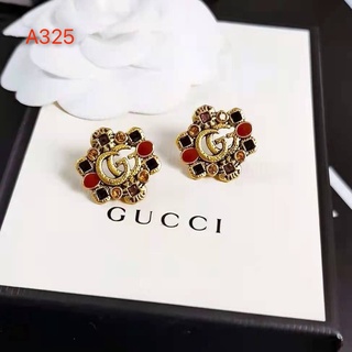 Gucci ต่างหูสตั๊ด เหล็กไทเทเนียม รูปโลโก้ตัวอักษร เครื่องประดับ สําหรับผู้หญิง