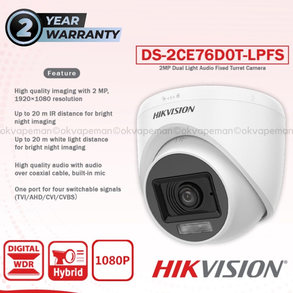HIKVISION DS-2CE76D0T-LPFS กล้องวงจรปิด 2MP