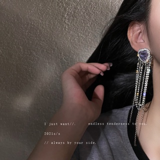 925 silver needle Korean diamond-encrusted love earrings girlish style multi-layered tassel earrings sweet and fresh ear