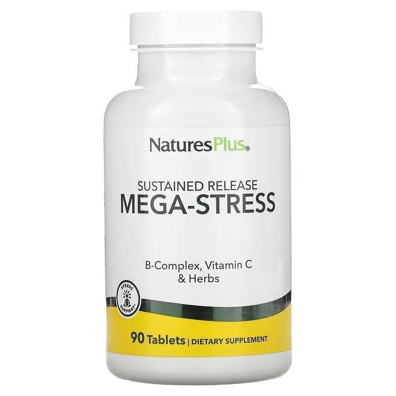 NaturesPlus Mega Stress Complex Sustained Release B Complex Vitamin C Stress Relief Supplement Chamomile &amp; Herbs