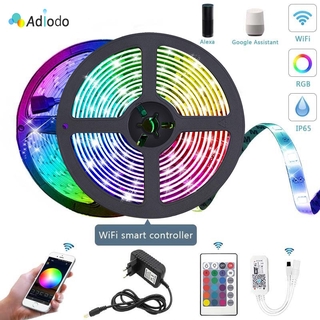 Adiodo สมาร์ทโฟนไร้สายตัวควบคุม WiFi RGB Led Strip SMD 5050 Strip 5-15M แสงที่ยืดหยุ่นได้ทำงานร่วมกับ Alexa Google Home Christmas Decoration Lighting