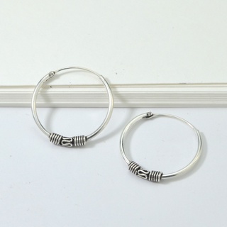 SILVER THAI  20mm Silver Chain Hoop Earringsต่างหูเงินแท้ 92.5% / ต่างหูห่วง ต่างหูบาหลีเงินแท้ (ราคาต่อ 1 คู่)