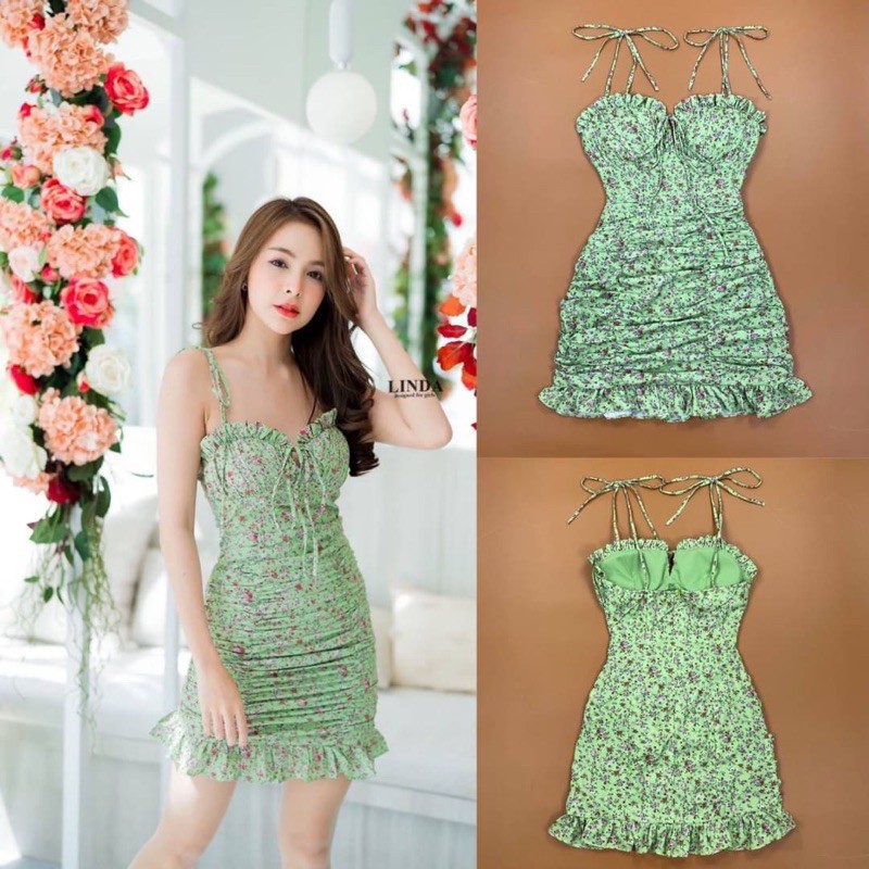 งานป้าย LINDA Brand Floral Dress ผ้าชีฟองเนื้อดีมาก รูปที่ 7