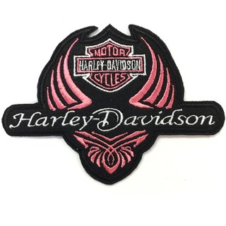 อาร์มปักลาย Harley Davidson ชมพู 11x8 cm ติดเสื้อติดหมวก ติดสินค้าแฟชั่น งานDIYเสื้อผ้า งานปักระเอียด พร้อมส่ง!!!