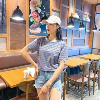 👕🌈 MKL 🌈👕 เสื้อยืดคอกลม แขนสั้น ลายทางสไตล์วินเทจ เสื้อยืดลำลอง ผ้าใส่สบายมีให้เลือก5สี🚚🚚#9304
