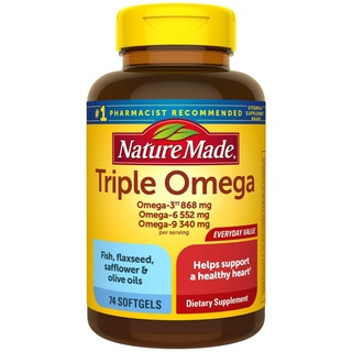 วิตามินบำรุงสมอง Nature Made Triple Omega 3-6-9, Two a Day Ct for Heart Health..+ ทริปเปิ้ลโอเมก้า 3-6-9 ขนาด 74 เม็ด