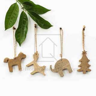 โค้ดINC1SM1 ลด70฿ Fox Elephant Horse Christmas Ornament ตุ๊กตา โมบาย ไม้ แขวน พวงกุญแจ แขวน ตกแต่งบ้าน ร้าน มี 4 แบบให้เ