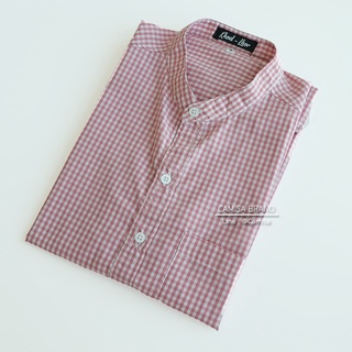 CAMISA BRAND เชิ้ตคอจีน สก็อตชมพูถี่(Y01) ผ้าCotton เสื้อทำงาน เสื้อใส่เที่ยว ชมพู