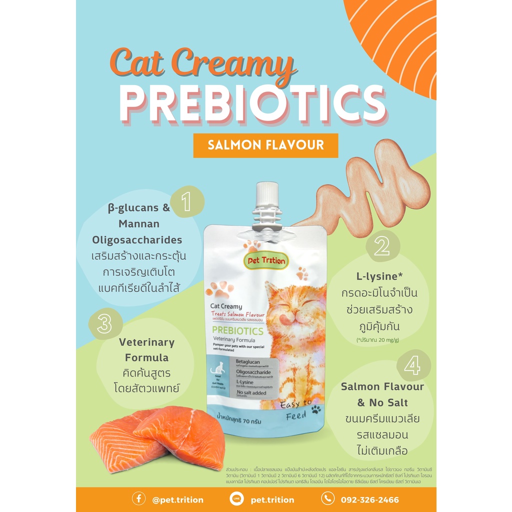 Vitamins & Supplements 115 บาท ขนมแมวเพื่อสุขภาพจากสัตวแพทย์ Prebiotic pet-trition cat creamy salmon flavor Pets