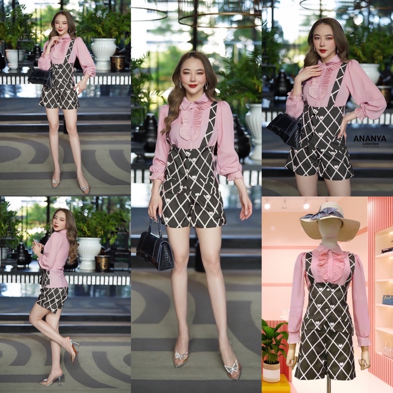 ❌พร้อมส่งL,3XL❌ป้าย Ananyaเซ็ท2ชิ้นลายหัวใจ เสื้อทรงเอี้ยมแขนยาวคอแต่งระบาย+กางเกงขาสั้น สวยน่ารักมา