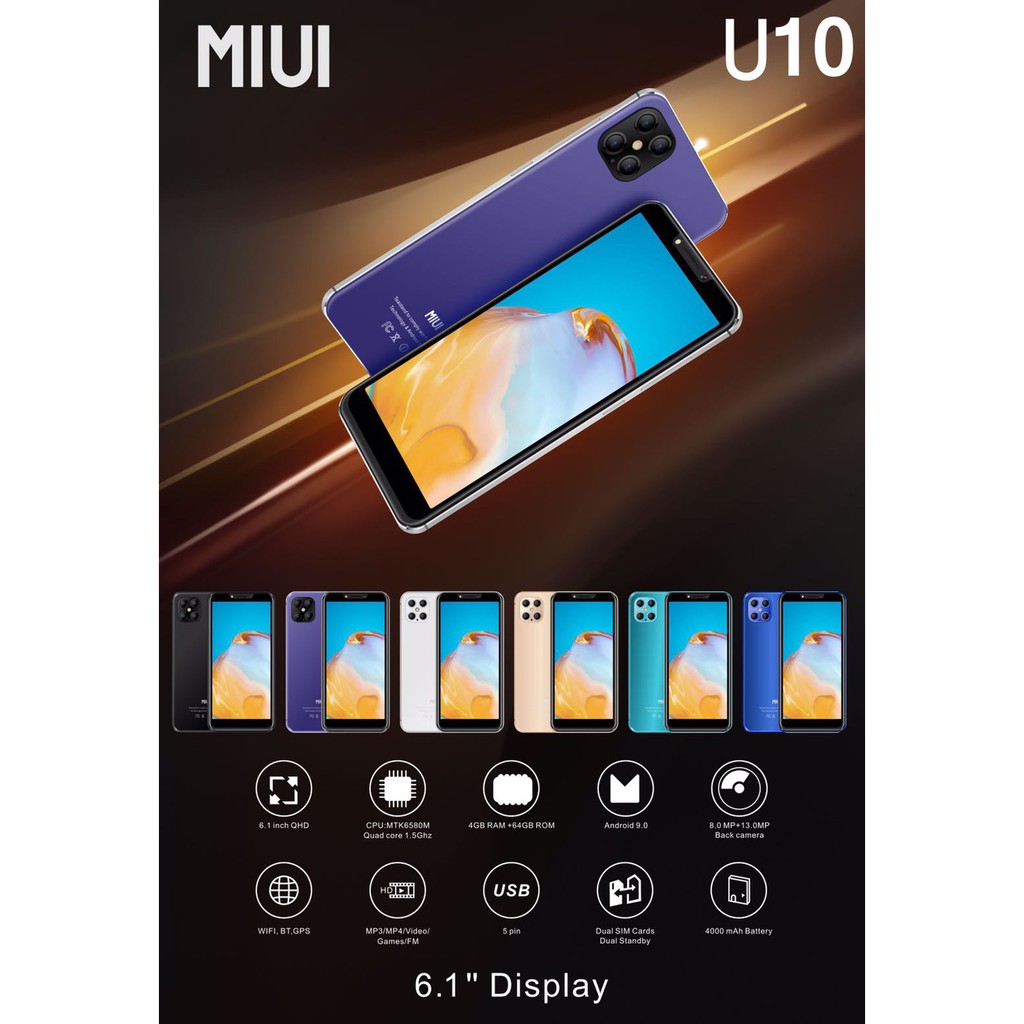 โทรศัพท์มือถือ MIUI U10 หน้าจอ 6.1 นิ้ว Ram 4GB/Rom 64GB รับประกัน 1 ปี
