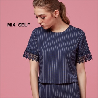 MIX-SELF เสื้อครอปลายทาง รุ่น FB88623 - สีน้ำเงินนาวี