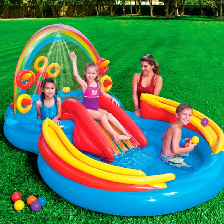 sale INTEX สระน้ำ สวนน้ำสไลด์เดอร์ สวนน้ำสไลด์เดอร์วงแหวนเรนโบว์ Rainbow Ring Play Center รุ่น 57453