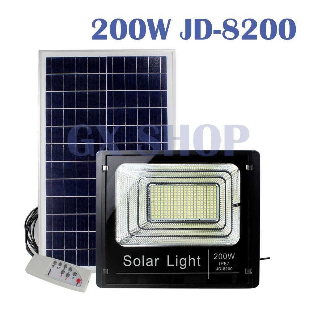 ไฟโซล่าเซลล์ สปอตไลท์ 200W 6500k Solar LED Light JD8200 โซล่าเซลล์ (แสงสีขาว) / 0777