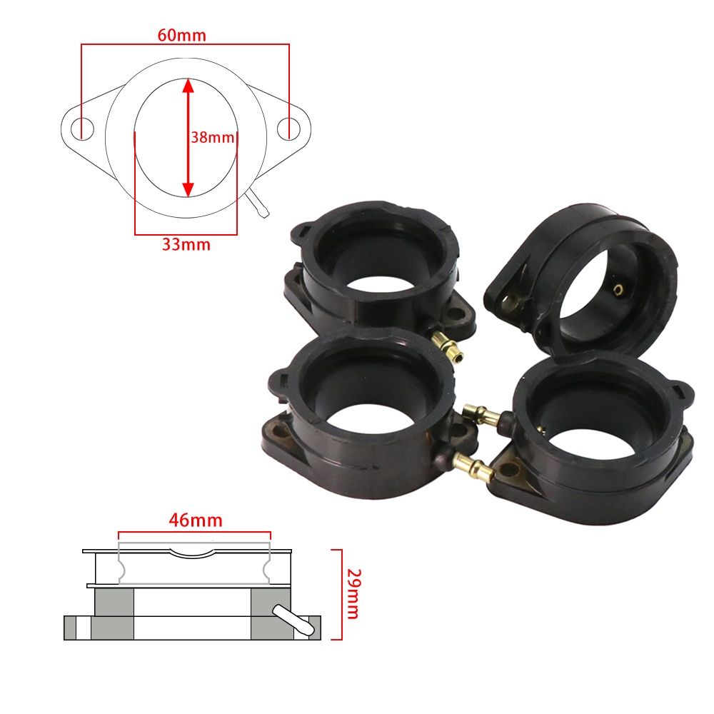 MOTOPARTS SHOP 4 ชิ้น/เซ็ตคาร์บูเรเตอร์ท่อร่วมไอดีสําหรับ Kawasaki ZX1200 ZZR1200 Ninja ZX-11 ZX1100