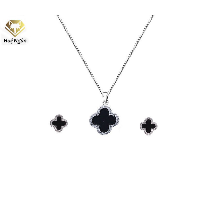 925 Hue Ngan ชุดเครื่องประดับสร้อยคอและต่างหูเงินอิตาลี - Lucky four-leaf clover PP1511-RYE140928